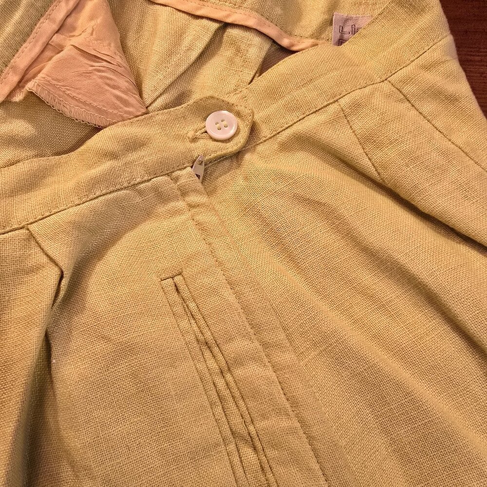Women's Pants Chartreuse Liz Clairborne size 12 Linen Side Zip Pockets 1990s - Picture 6 of 15